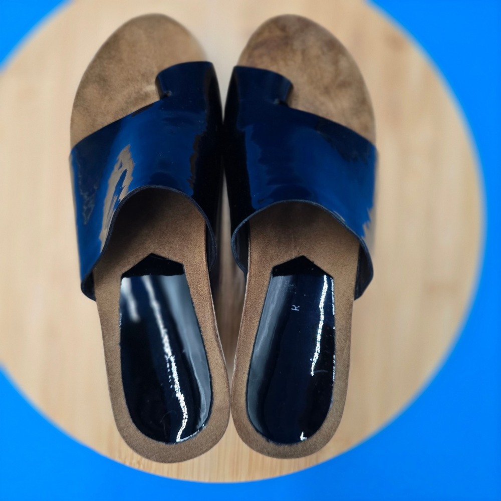 Donald Pliner Black Patent Cork Wedge‎ Sandals Women Size 7.5 Made in Italy - Picture 9 of 9